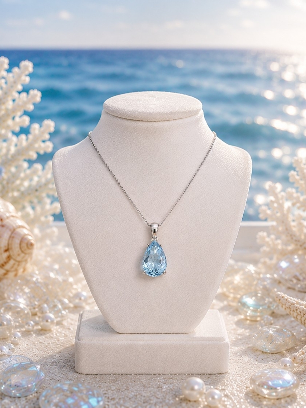 Sterling Silver London Blue Topaz 8 Ct Teardrop Pendant Necklace - Genuine